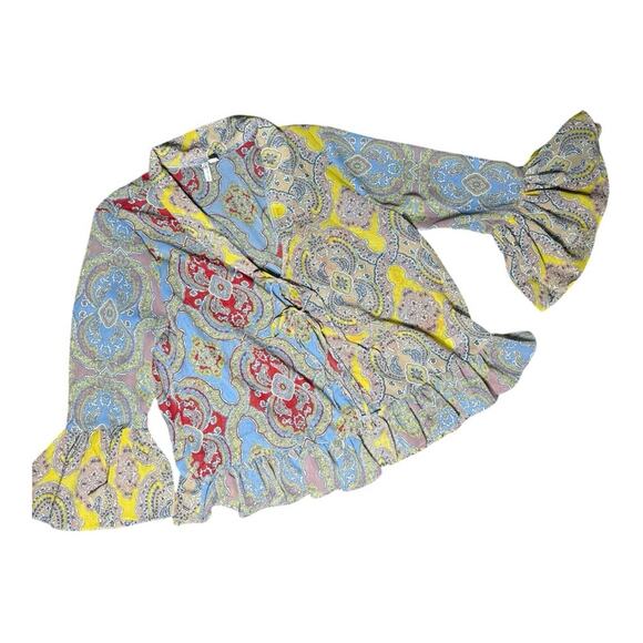 Y2K Semi Sheer Boho Colorful Bell Sleeve Ruffled Jacket XL Feminine Festival - Picture 2 of 9